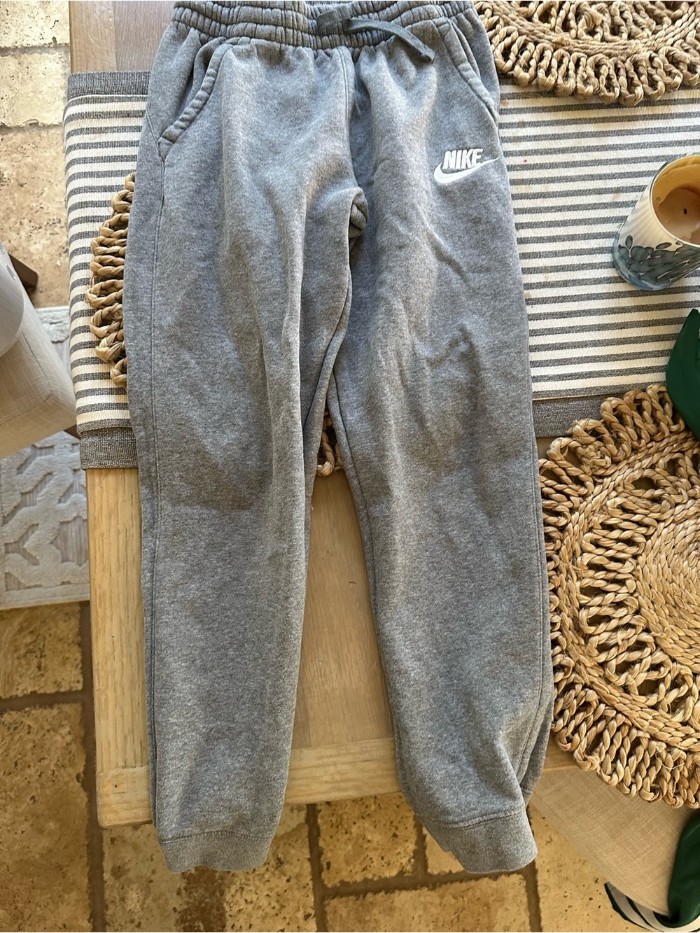 Nike Gray Kids Fleece Joggers with White Logo